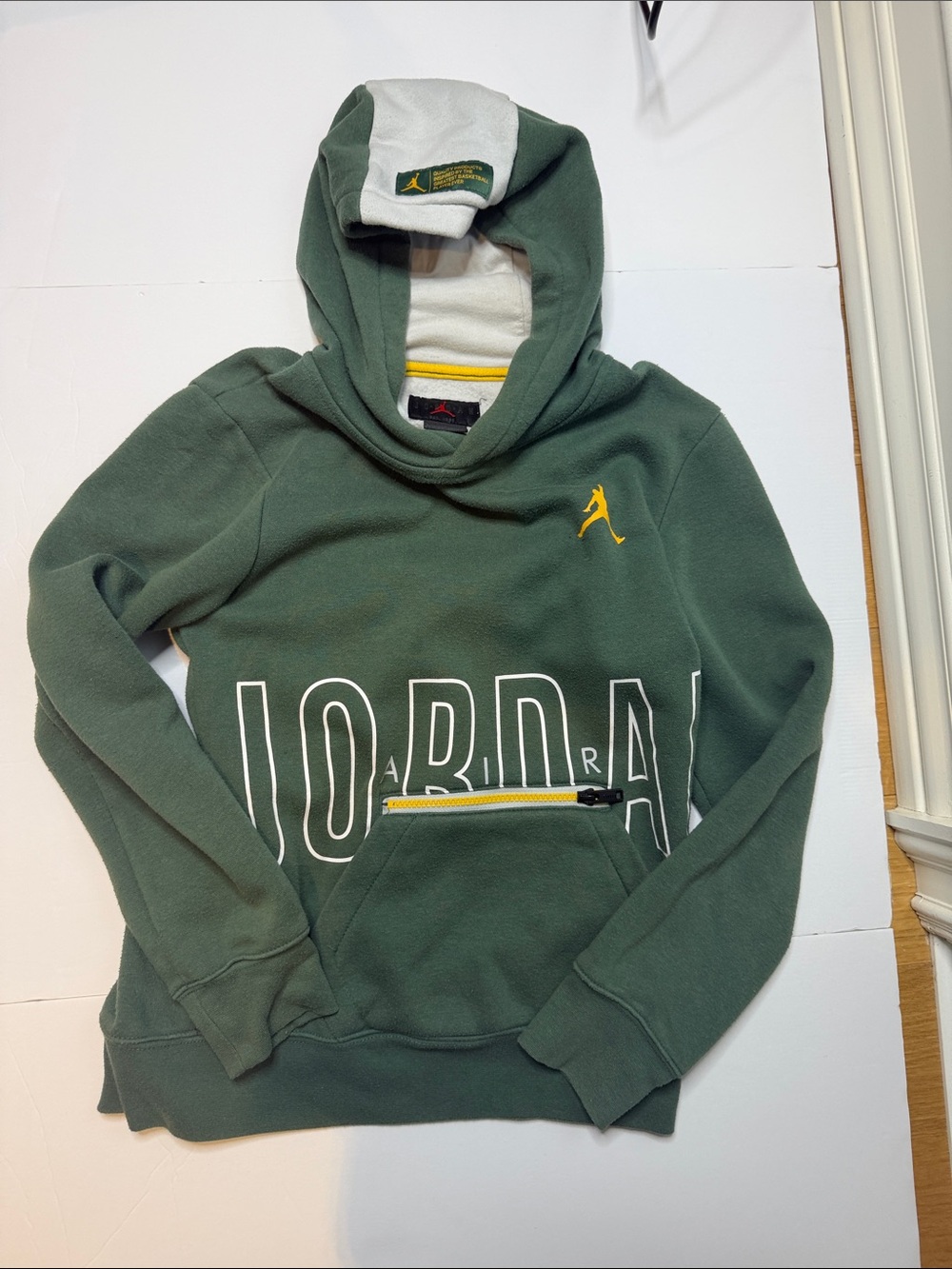 Jordan Olive Green Hooded Pullover with Yellow Accent